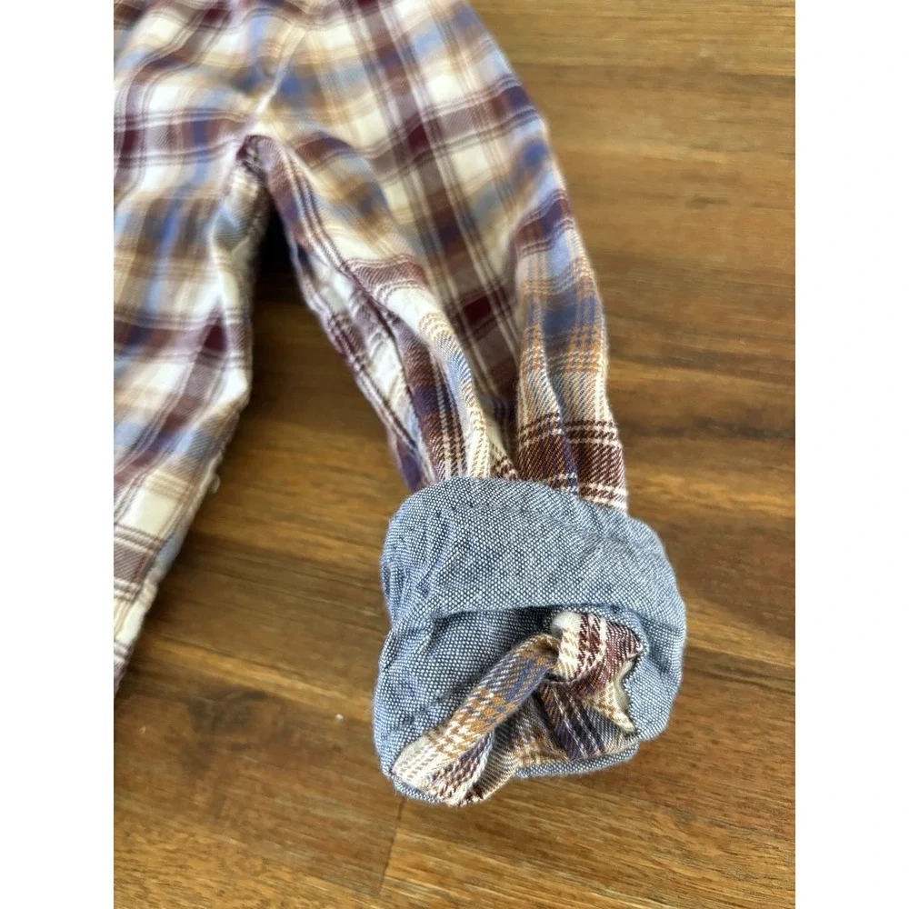 OshKosh B'gosh Flannel Shirt Baby Boys Size 12M Brown Plaid‎ Long Sleeve Woven